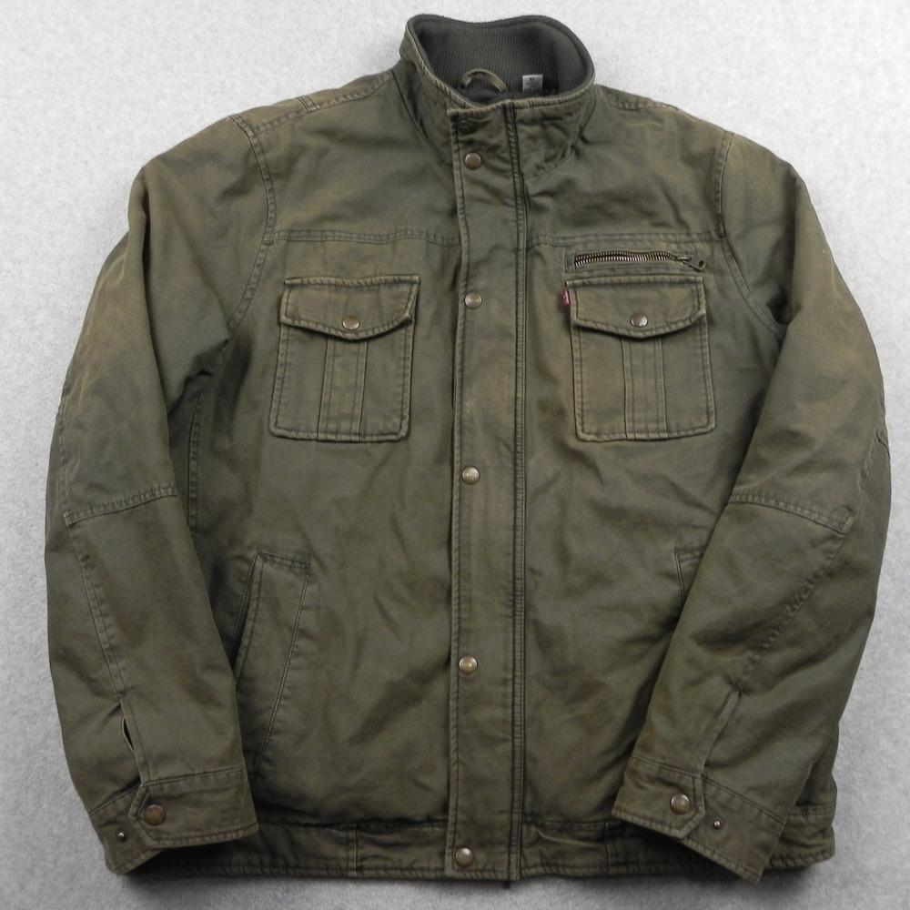 Levi's Field Jacket Mens XL Military Utility Coat Olive Green Lined Full Zip